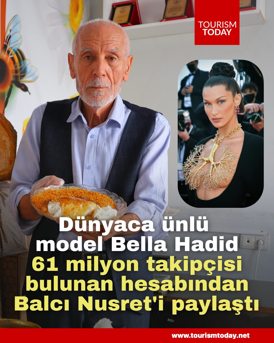 Dünyaca ünlü model Bella Hadid, 60 milyon takipçisi bulunan hesabından Kahramanmaraşlı Balcı Nusret'i paylaştı