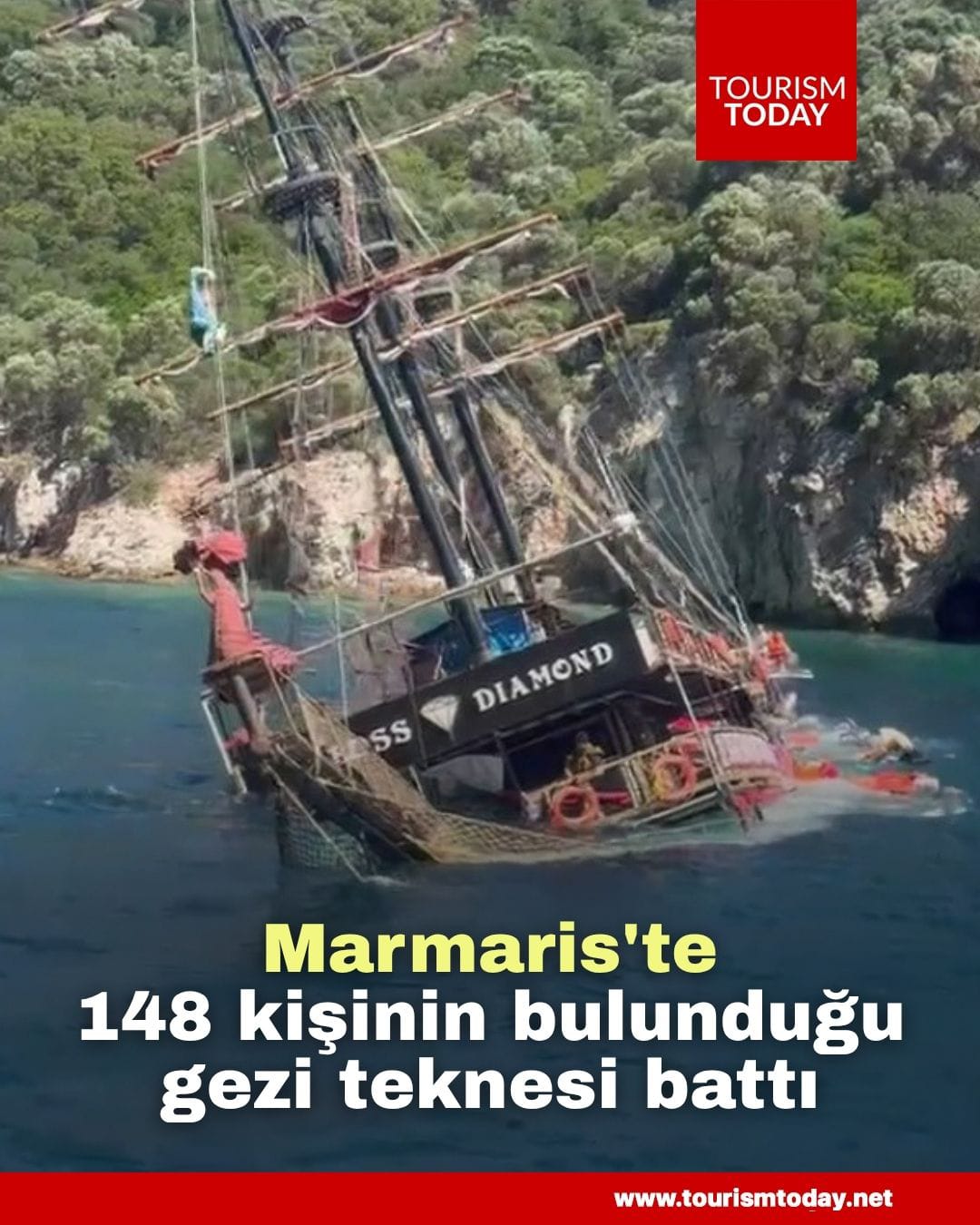 Marmaris'te 148 kişinin bulunduğu gezi teknesi battı