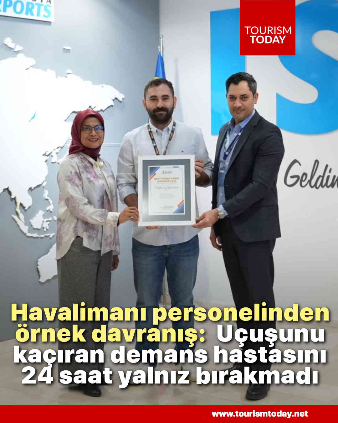 Havalimanı personeli, uçuşunu kaçıran demans hastasını 24 saat yalnız bırakmadı