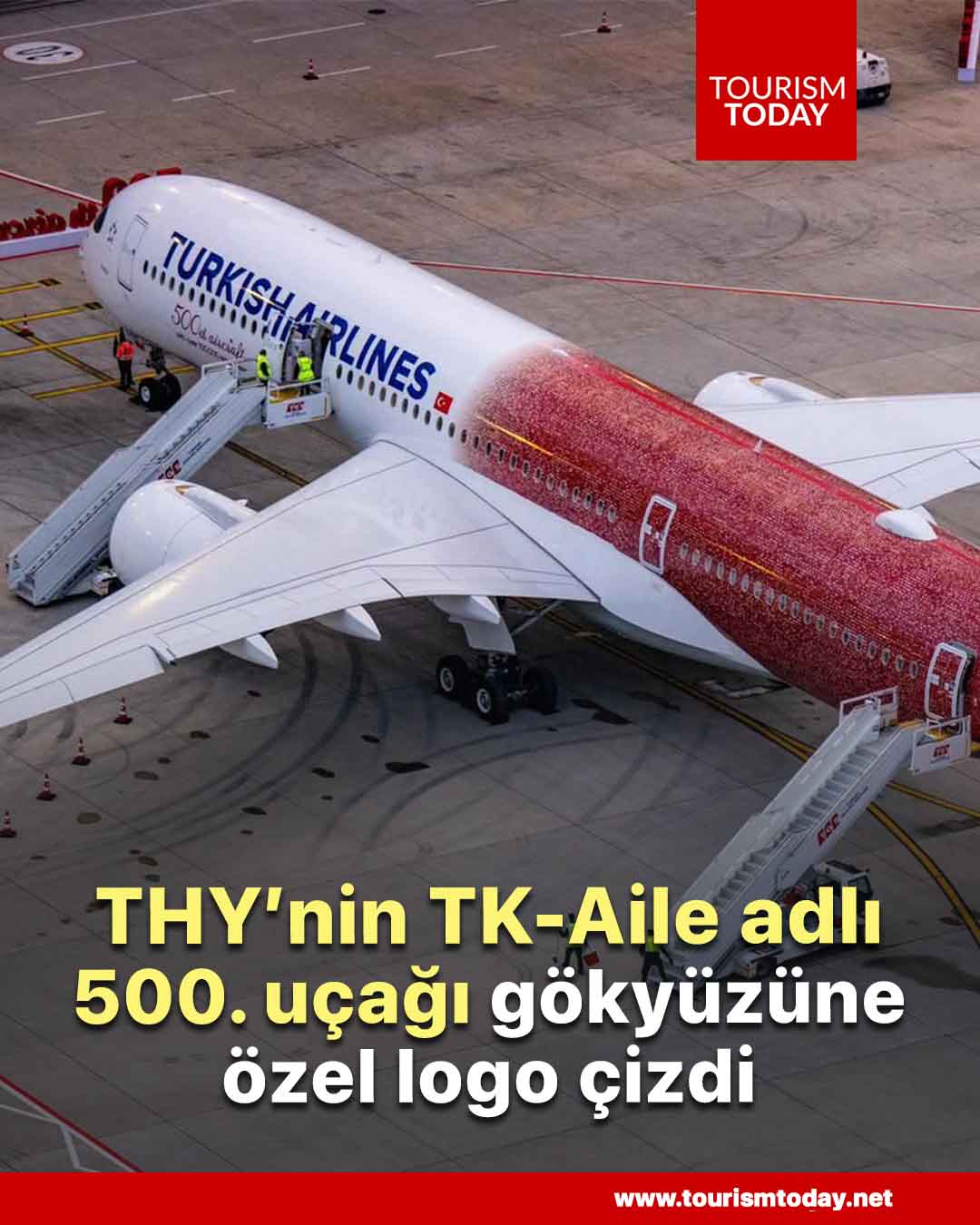 THY’nin TK-Aile adlı 500. uçağı gökyüzüne özel logo çizdi